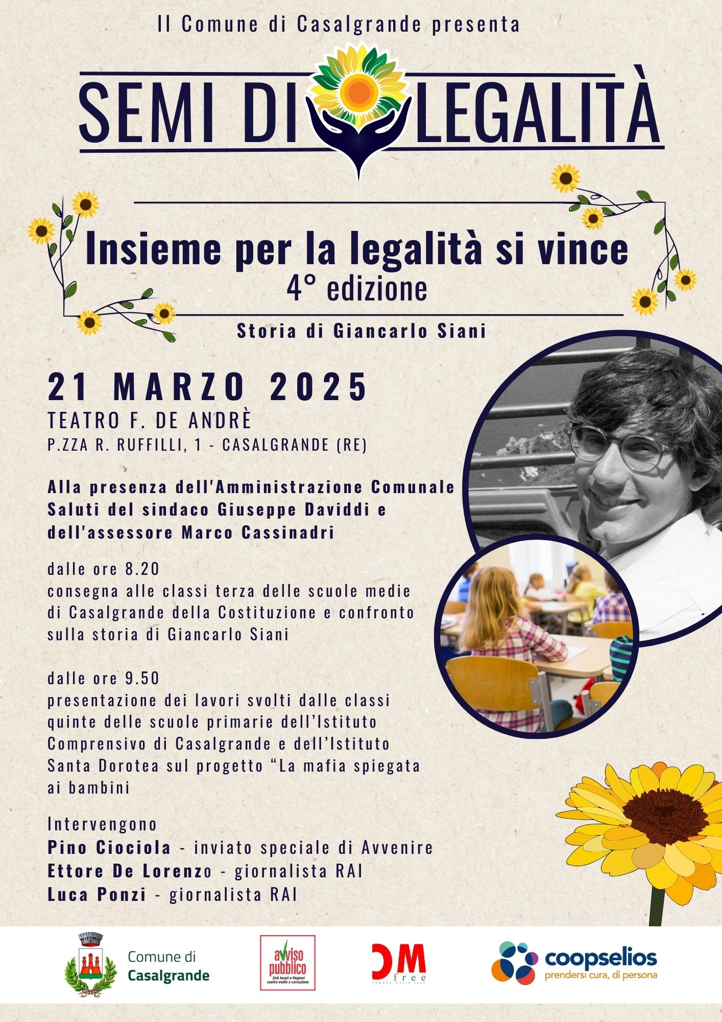 Venerdì 21 marzo la quarta edizione di "Insieme per la legalità, si vince!"